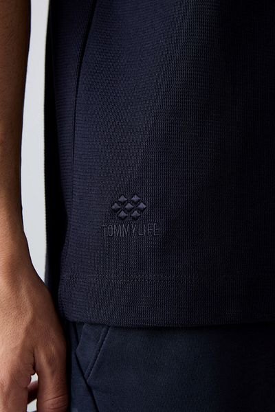 TOMMY LIFE Ανδρικό μπλουζάκι Navy Blue Cotton Thick Surface Texture Oversize Fit Basic - 88335
