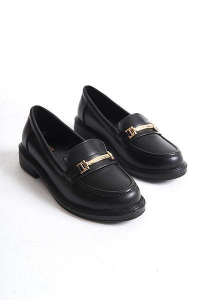 ALPELLİ ByAlp Mocasin negru de damă cu talpă groasă cu cataramă pantofi casual