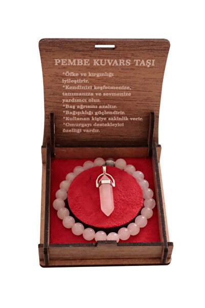 taru pasaj طقم سوار وقلادة من الكوارتز الوردي - رمز الحب والطاقة الإيجابية