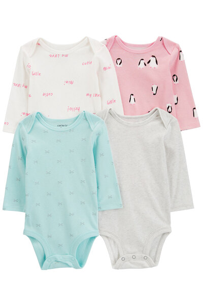 Carter's Baby Girl Long Sleeve Bodysuit Set 4 Pack