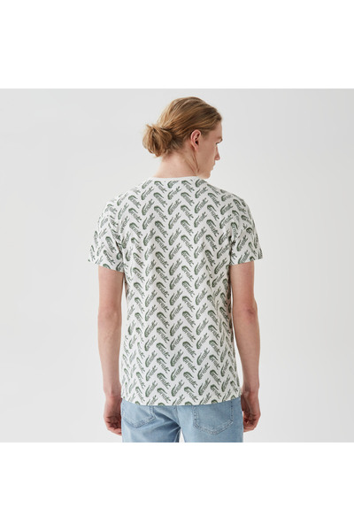 Lacoste Erkek Slim Fit Bisiklet Yaka Desenli Beyaz T-Shirt