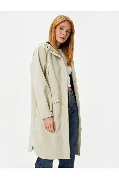 Koton Oversize Raincoat with Zipper, Hood and Pocket