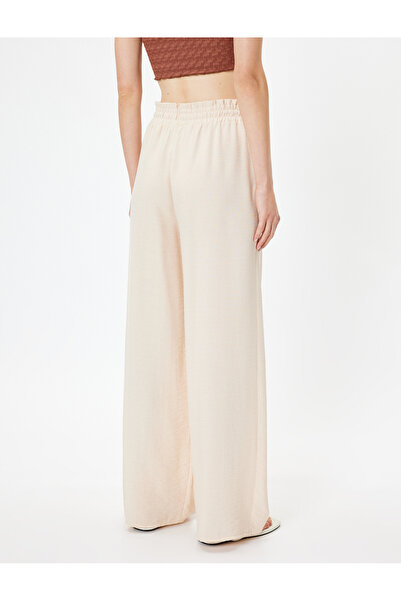 Koton Viskon Geniş Paça Pantolon Cepli Beli Lastikli Pile Detaylı