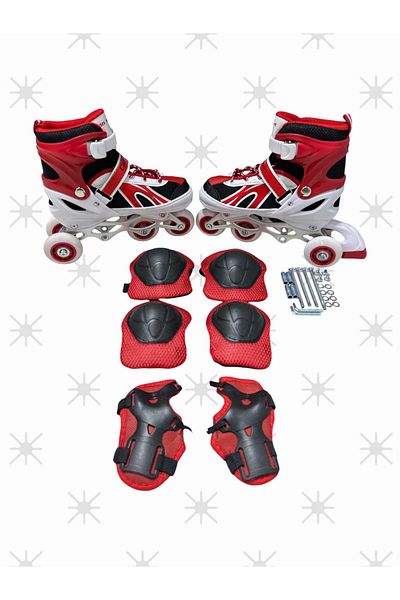 CANSPORT Adjustable (2+2) Metal Body Silicone Wheels Lighted Children's Skating and Protection Set
