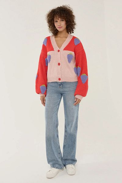 Hiccup Cardigan supradimensionat cu model de căpșuni
