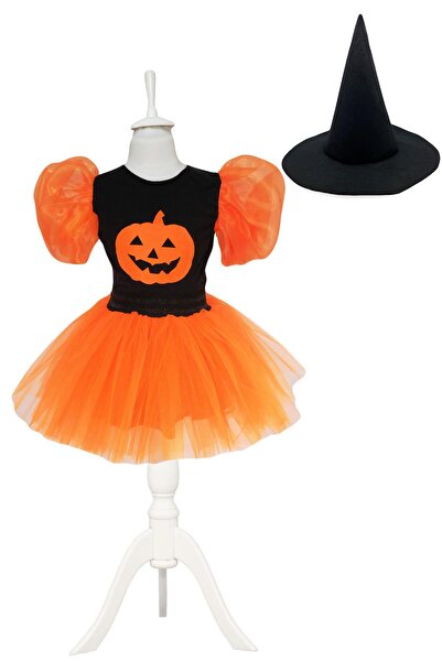 Mashotrend Bal Kabağı Balon Kollu Cadı Kostümü + Cadı Şapkası - Badi Etek Kos...