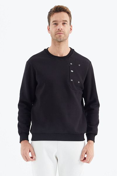 TOMMY LIFE Μαύρο ανδρικό φούτερ με λεπτομέρεια κρυφής τσέπης - 88292