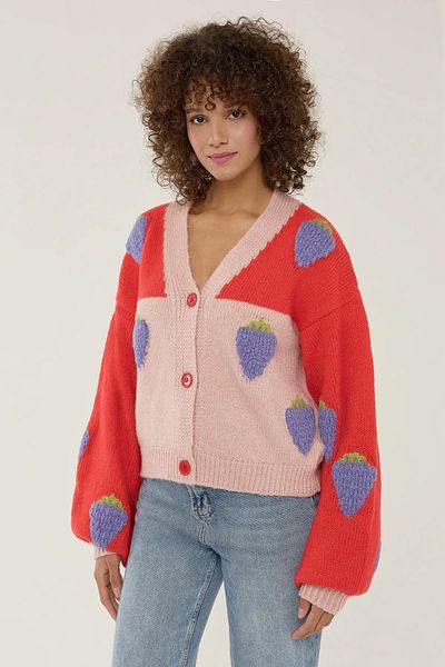 Hiccup Cardigan supradimensionat cu model de căpșuni
