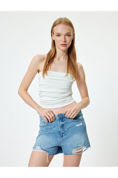 Koton Comfortable Mini Denim Shorts - With Frayed Buttons and Pockets
