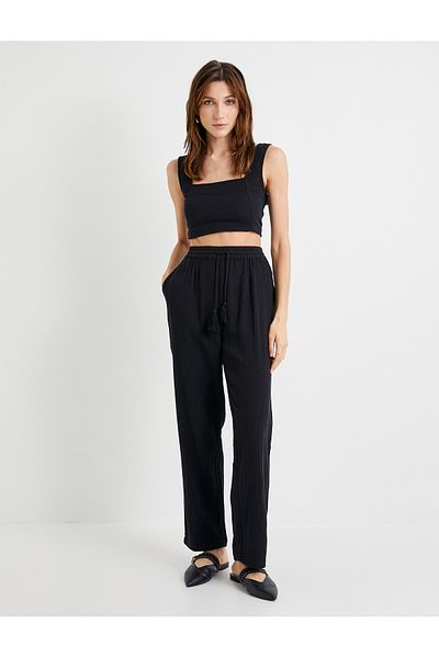 Koton Hose mit Schnürung und Tasche, Baumwolle, normale Taille