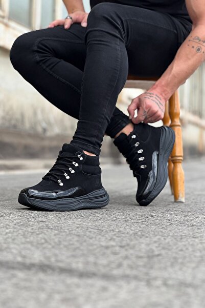 Moka Shopin Mokashopin Wg035 Charcoal Patent Leather High Sole Half Ankle Boots