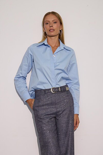 NOK İSTANBUL City Chic Payet Detaylı Kemerli Kumaş Pantolon LACİVERT-GÜMÜŞ