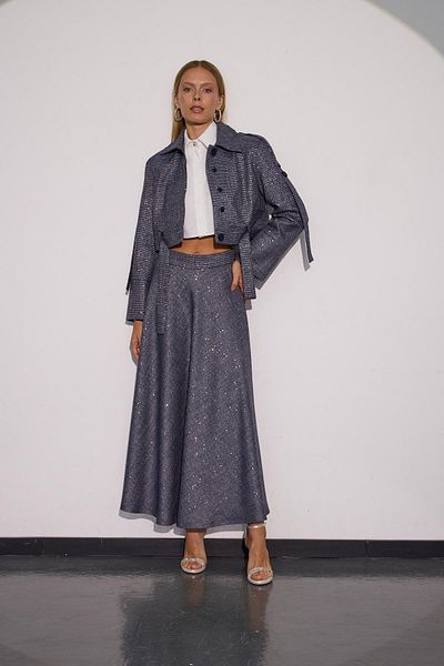 NOK İSTANBUL City Chic Sequin Detailed Sparkling Fabric Maxi Skirt Navy Blue-Silver