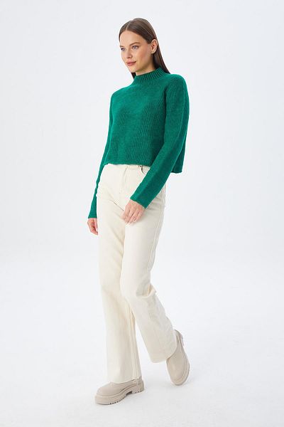 Mixray Green Crop Knitwear Sweater - 6854 Women, Stand Collar