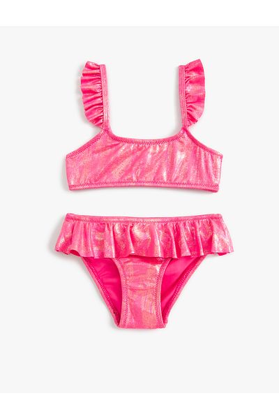 Koton Glänzendes Riemchen-Bikini-Set mit Rüschen
