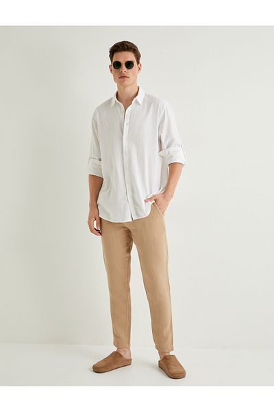 Koton Letné nohavice z mušelínu Skinny Leg - šnurovanie v páse a detail vrecka