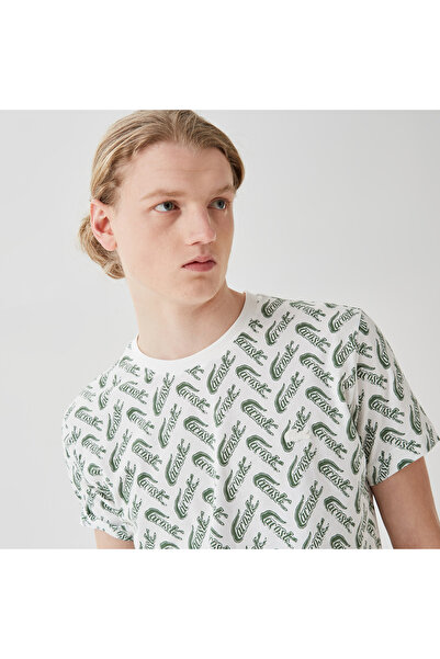 Lacoste Erkek Slim Fit Bisiklet Yaka Desenli Beyaz T-Shirt