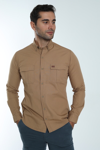 Cordial قميص رجالي موسمي بأكمام طويلة مصنوع من قماش ريبستوب قطني 100% مع جيبين