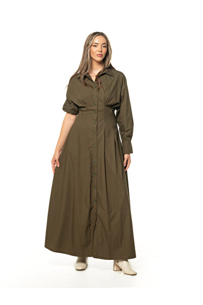 Majoristik GÖMLEK ELBİSE TAM BOY HAKİ TERİKOTON KUMAŞ