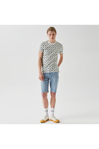Lacoste Erkek Slim Fit Bisiklet Yaka Desenli Beyaz T-Shirt