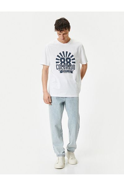 Koton Μπλουζάκι με κοντό μανίκι Cotton College με στάμπα με λαιμόκοψη