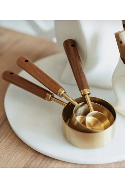 NUYANO 3-Piece Wooden Handle Design Pinterest Gold Measuring Spoon 15-60-125 ml