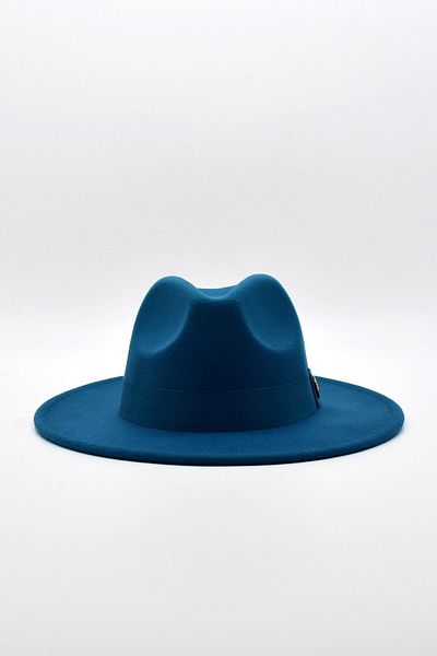Külah Men's Blue Petrol Color Adjustable Trilby Fedora Hat