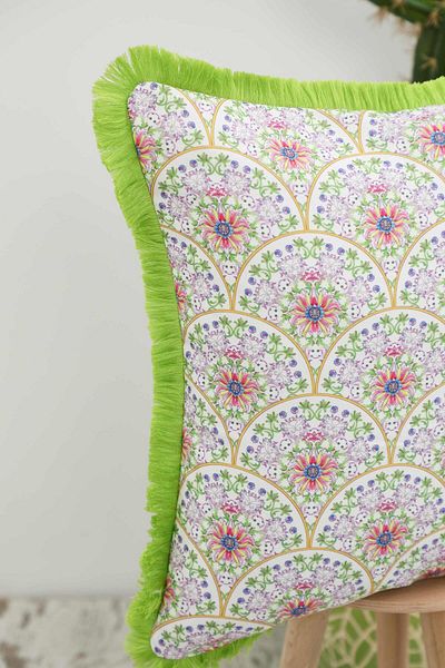 Aisha's Design Lotus Crown Patterned Fringed Throw Pillow Cover - 45X45 Cm, K-407