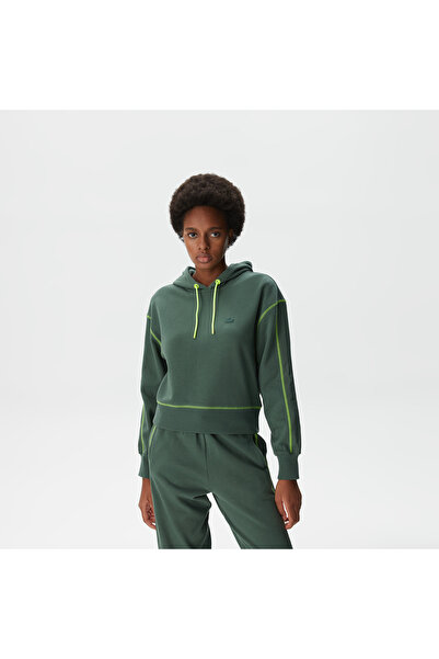 Lacoste Kadın Relaxed Fit Kapüşonlu Renk Bloklu Haki Sweatshirt
