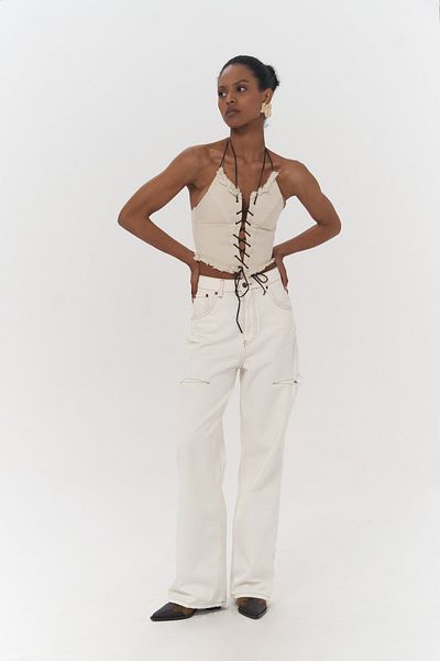 MAİ COLLECTİON Toni Rope Detail Beige Jean Crop