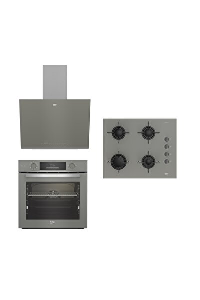 Beko Yeni Manhattan Gri Cam Buhar Destekli 3'lü Ankastre Set (FIRIN OCAK DAVL...