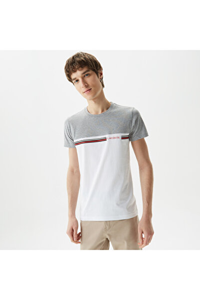 Lacoste Erkek Slim Fit Bisiklet Yaka Renk Bloklu Gri T-Shirt