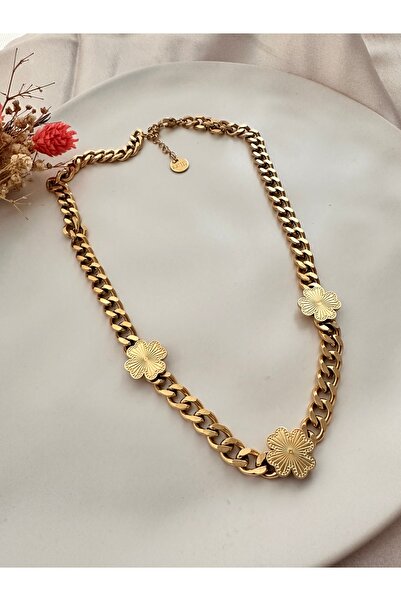bioaksesuar Kadın Gold Renk 316L Çelik V.C Model Yonca Kolye
