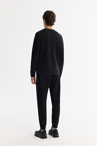 Avva Erkek Siyah Bisiklet Yaka Pamuklu Baskılı Elastan Regular Fit Sweatshirt A42Y1308