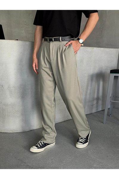 HYMAN Men's Pleated Baggy Pattern Fabric Trousers