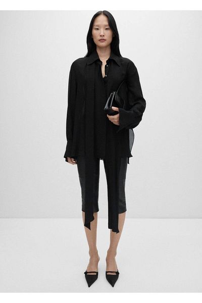 MANGO Woman Semi-Transparent Tie Detailed Shirt