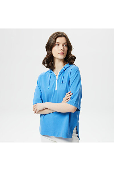Lacoste Жіноча футболка-поло вільного крою з капюшоном синього кольору
