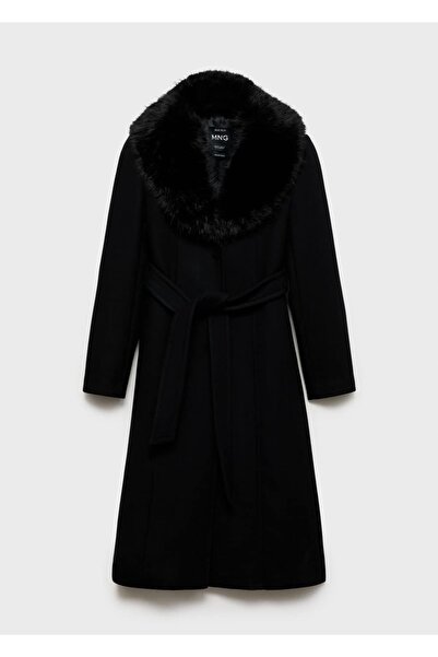 MANGO Woman Palton de lână detașabil cu guler de blană
