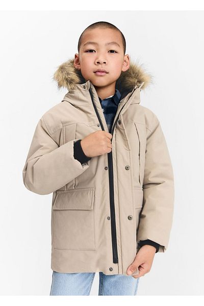 MANGO Kids Καπιτονέ Anorak - Κουκούλα από ψεύτικη γούνα