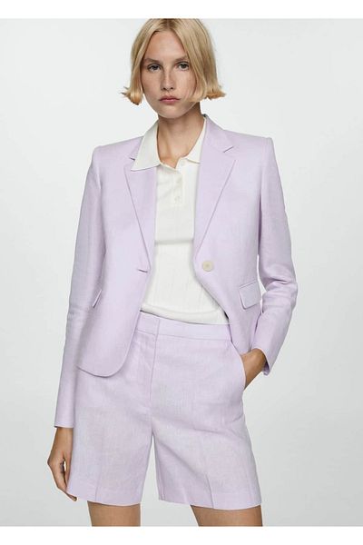 MANGO Woman Plain Linen Shorts