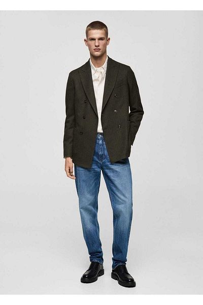 MANGO Man Παλτό blazer με λεπτή εφαρμογή με στάμπα ψαροκόκαλο με διπλό στήθος