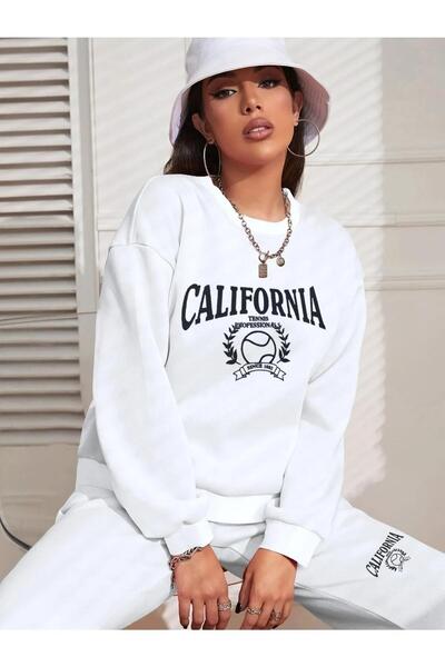 LUCKYPORT طقم بدلة رياضية بيضاء بتصميم كاليفورنيا للتنس مطبوع 3 خيوط