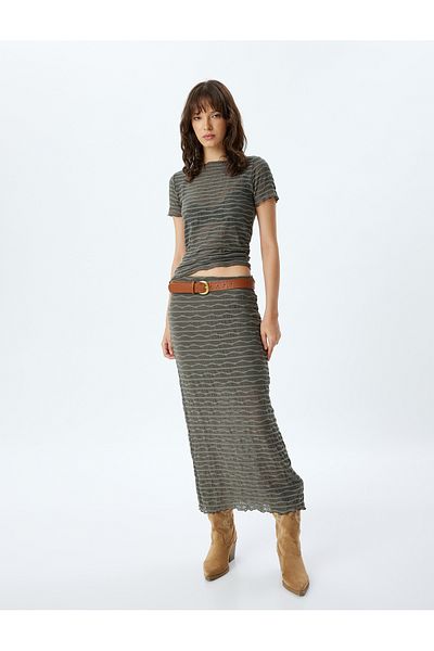 Koton Standard Waist Long Pencil Skirt - Striped and Lined