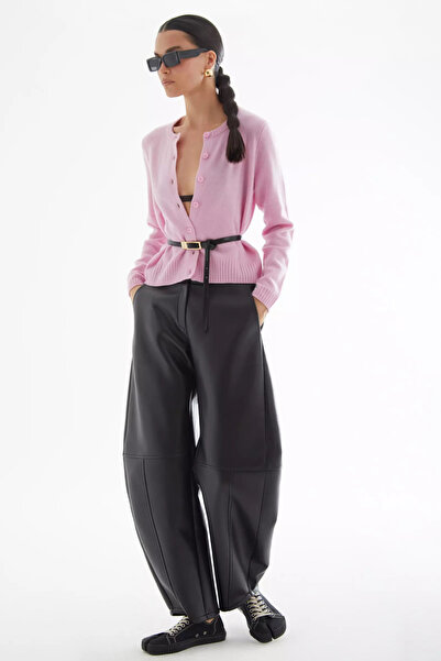 Keikei Siyah deri uzun pantolon