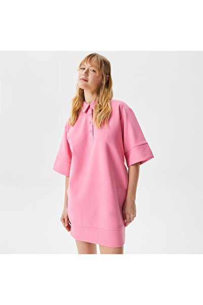 Lacoste Kadın Loose Fit Kısa Kollu Polo Yaka Pembe Elbise