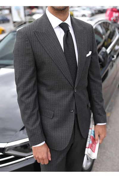 AEK FIORE Men's Anthracite Striped Suit