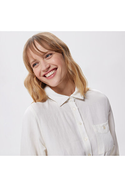 Lacoste Kadın Relaxed Fit Uzun Kollu Gömlek Yaka Beyaz Elbise