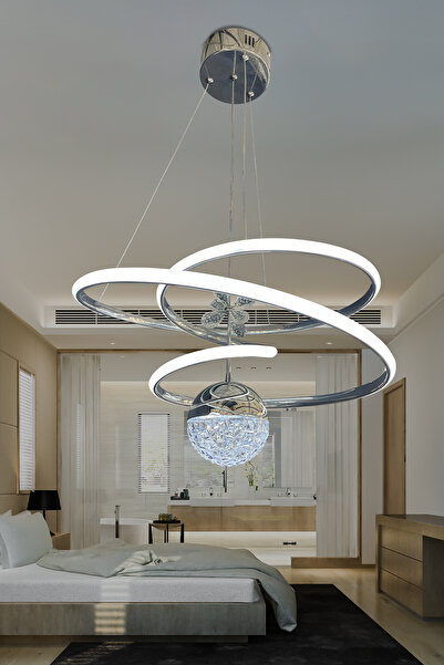 DEKORLİVE 3 Renk Modern Sarkıt Eylül Ledli Kelebek Taşlı Ledli Avize