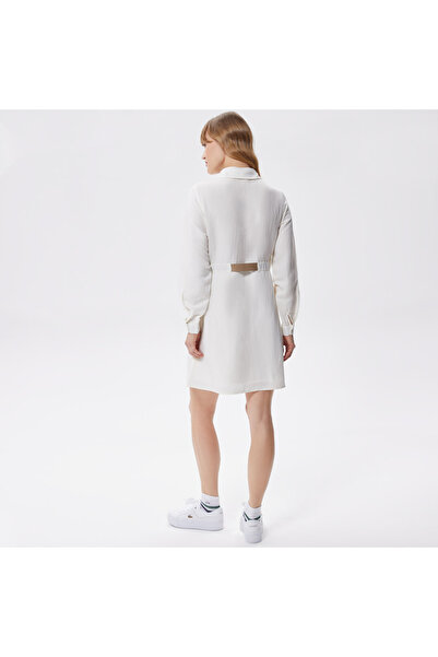 Lacoste Kadın Relaxed Fit Uzun Kollu Gömlek Yaka Beyaz Elbise