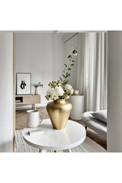 Lui Tasarım Gold Vazo Seramik Avangart Model XL 20Cm Trend Vazo